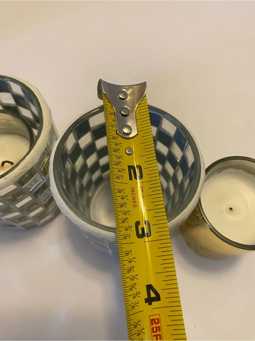 Silver Mirror Mosaic Votive Glass Candle Holder With Gold Insert Set Of 2